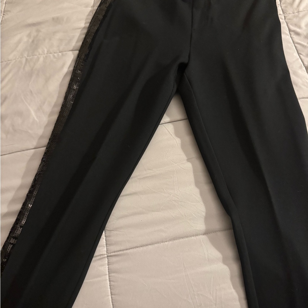 SPANX Black Trousers with Sequin Side Stripe